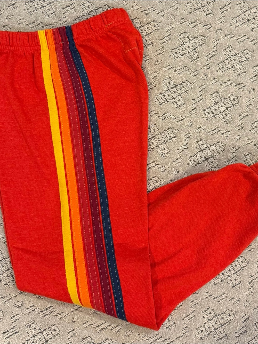 Aviator Nation Red Kids Sweatpants with Rainbow Side Stripes - Picture 2 of 12